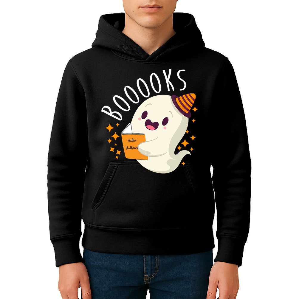 Books Ghost Halloween Cute Funny Kids Hoodie