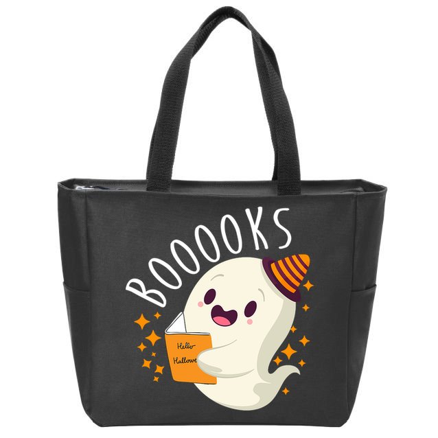 Books Ghost Halloween Cute Funny Zip Tote Bag