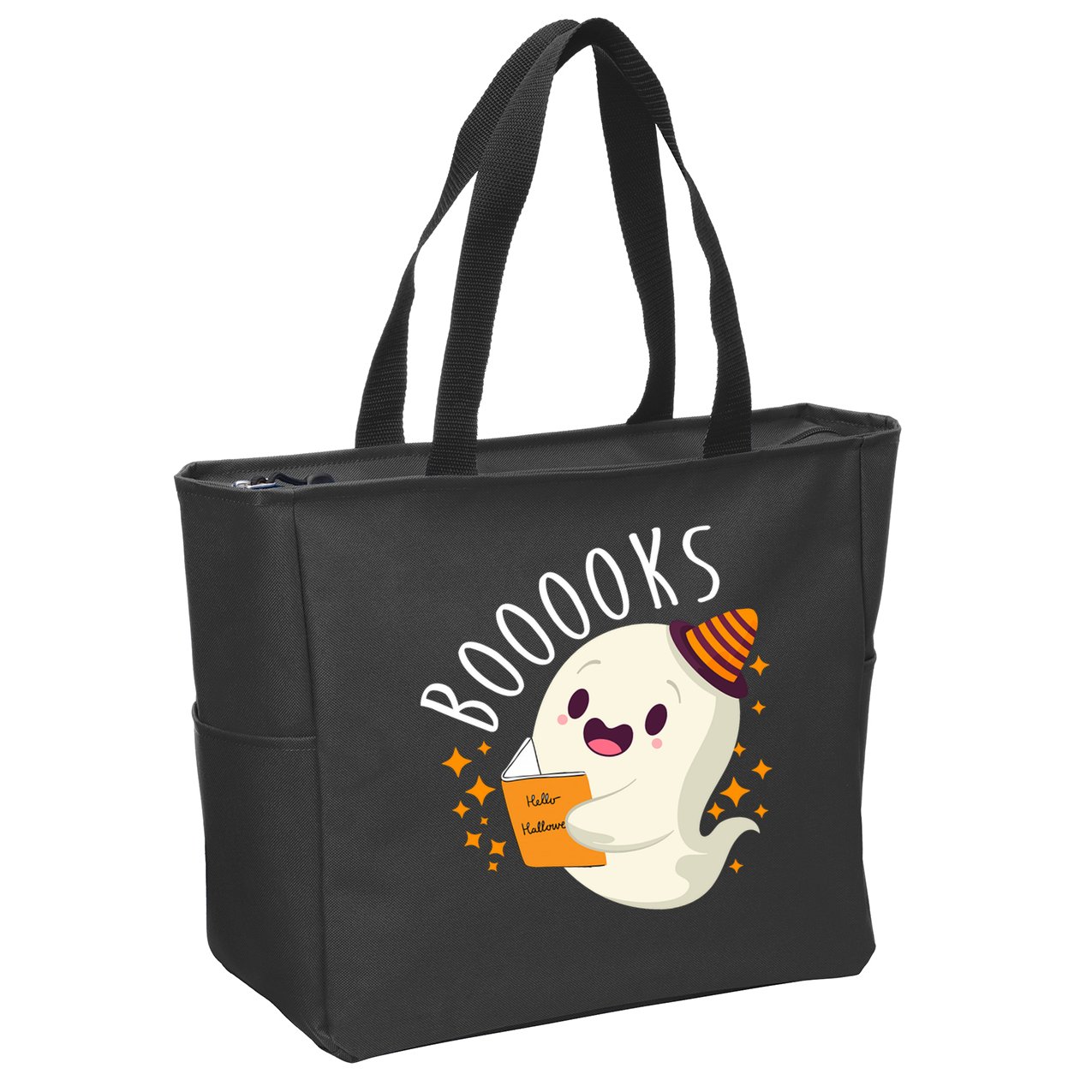 Books Ghost Halloween Cute Funny Zip Tote Bag