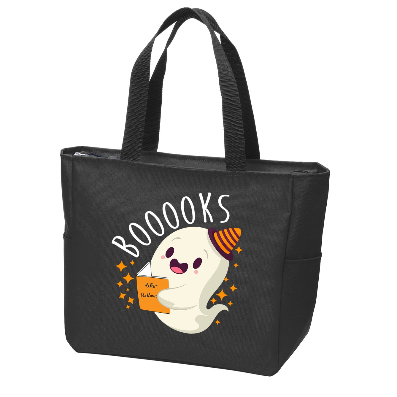 Books Ghost Halloween Cute Funny Zip Tote Bag