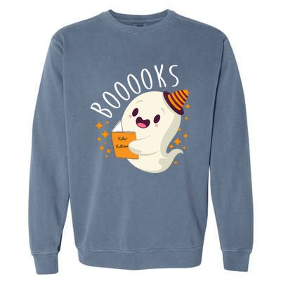 Books Ghost Halloween Cute Funny Garment-Dyed Sweatshirt