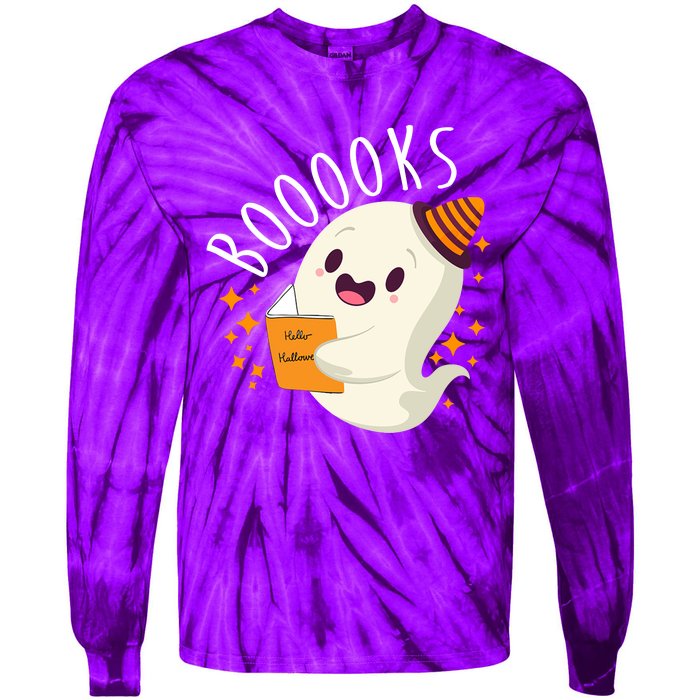 Books Ghost Halloween Cute Funny Tie-Dye Long Sleeve Shirt