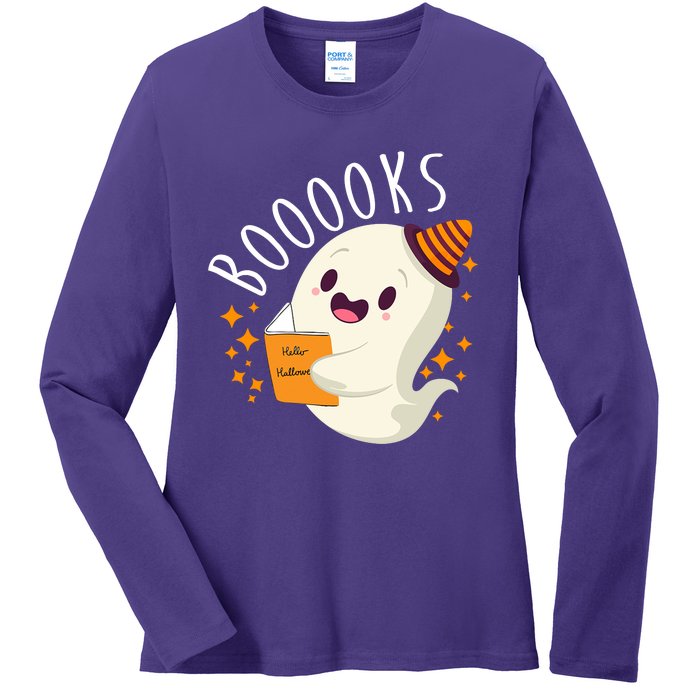 Books Ghost Halloween Cute Funny Ladies Long Sleeve Shirt