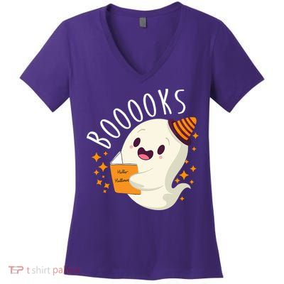 Books Ghost Halloween Cute Funny Women's V-Neck T-Shirt