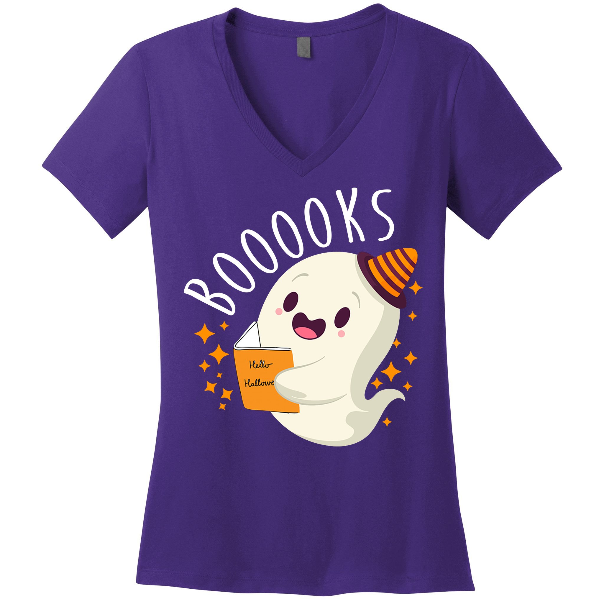 Books Ghost Halloween Cute Funny Women's V-Neck T-Shirt
