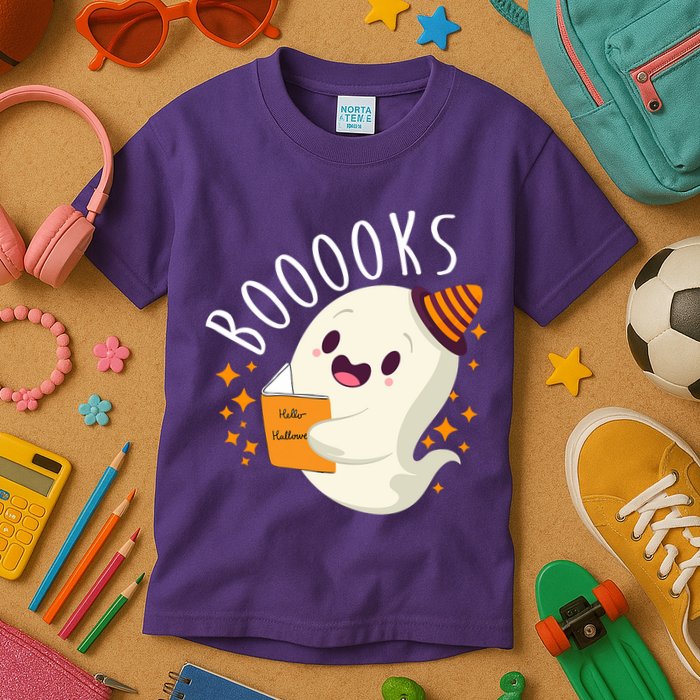Books Ghost Halloween Cute Funny Kids T-Shirt