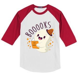 Books Ghost Halloween Cute Funny Kids Colorblock Raglan Jersey