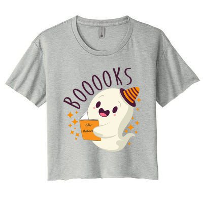 Books Ghost Halloween Cute Funny Women's Crop Top Tee