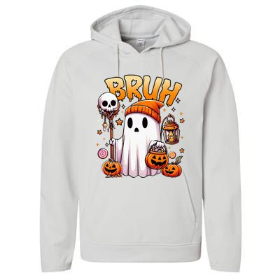 Bruh Ghost Halloween Cute Ghost Trick Or Treat Candy Performance Fleece Hoodie