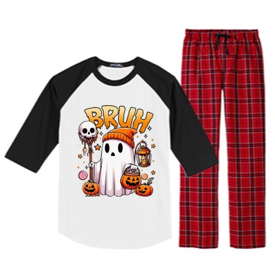 Bruh Ghost Halloween Cute Ghost Trick Or Treat Candy Raglan Sleeve Pajama Set