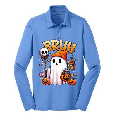 Bruh Ghost Halloween Cute Ghost Trick Or Treat Candy Silk Touch Performance Long Sleeve Polo