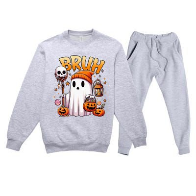 Bruh Ghost Halloween Cute Ghost Trick Or Treat Candy Premium Crewneck Sweatsuit Set