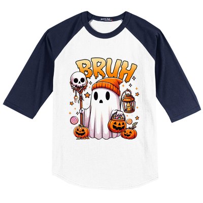 Bruh Ghost Halloween Cute Ghost Trick Or Treat Candy Baseball Sleeve Shirt