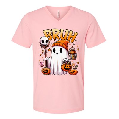 Bruh Ghost Halloween Cute Ghost Trick Or Treat Candy V-Neck T-Shirt