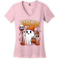 Bruh Ghost Halloween Cute Ghost Trick Or Treat Candy Women's V-Neck T-Shirt