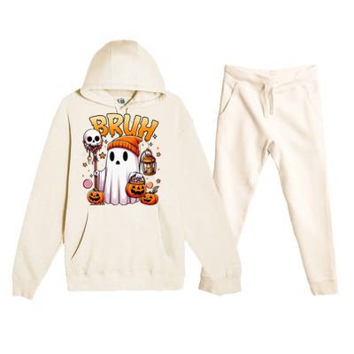 Bruh Ghost Halloween Cute Ghost Trick Or Treat Candy Premium Hooded Sweatsuit Set