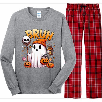 Bruh Ghost Halloween Cute Ghost Trick Or Treat Candy Long Sleeve Pajama Set