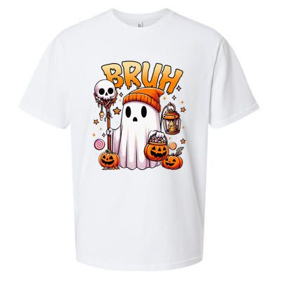 Bruh Ghost Halloween Cute Ghost Trick Or Treat Candy Sueded Cloud Jersey T-Shirt