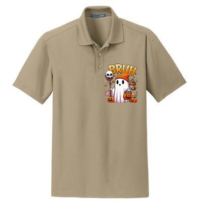 Bruh Ghost Halloween Cute Ghost Trick Or Treat Candy Dry Zone Grid Polo