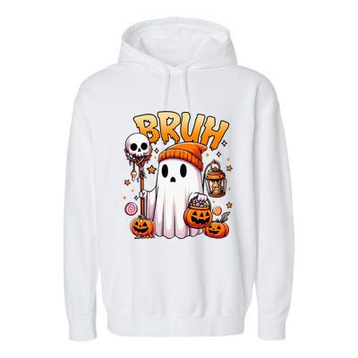 Bruh Ghost Halloween Cute Ghost Trick Or Treat Candy Garment-Dyed Fleece Hoodie