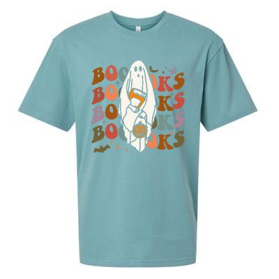 Booooks Ghost Halloween Groovy Vintage Teacher Book Reading Sueded Cloud Jersey T-Shirt