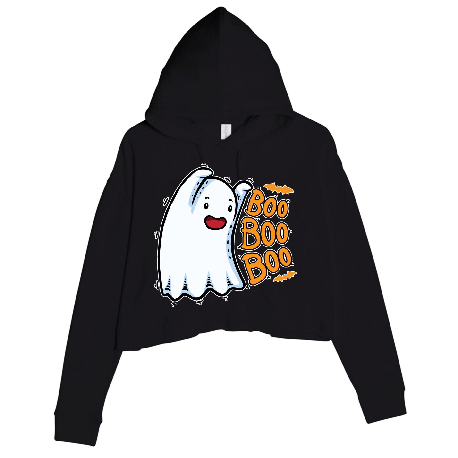 Boo Ghost Halloween Cute Crop Fleece Hoodie