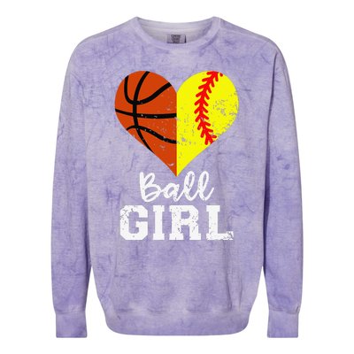 Ball Girl Heart Funny Softball Basketball Girl Colorblast Crewneck Sweatshirt