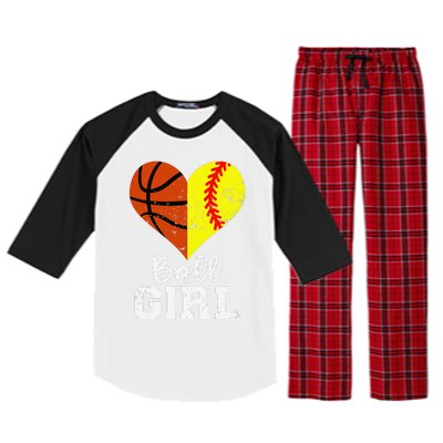 Ball Girl Heart Funny Softball Basketball Girl Raglan Sleeve Pajama Set