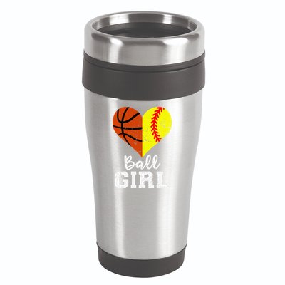 Ball Girl Heart Funny Softball Basketball Girl 16oz Travel Tumbler