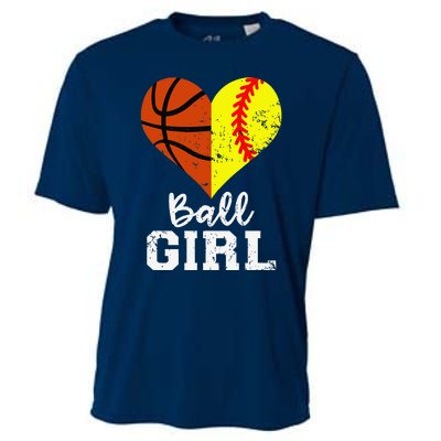 Ball Girl Heart Funny Softball Basketball Girl Cooling Performance Crew T-Shirt