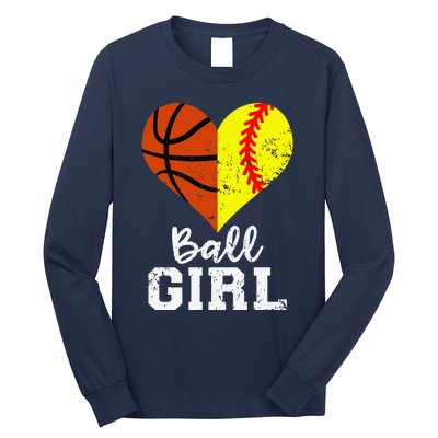 Ball Girl Heart Funny Softball Basketball Girl Long Sleeve Shirt