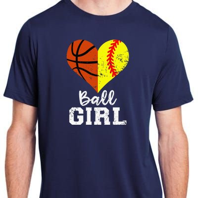 Ball Girl Heart Funny Softball Basketball Girl Adult ChromaSoft Performance T-Shirt