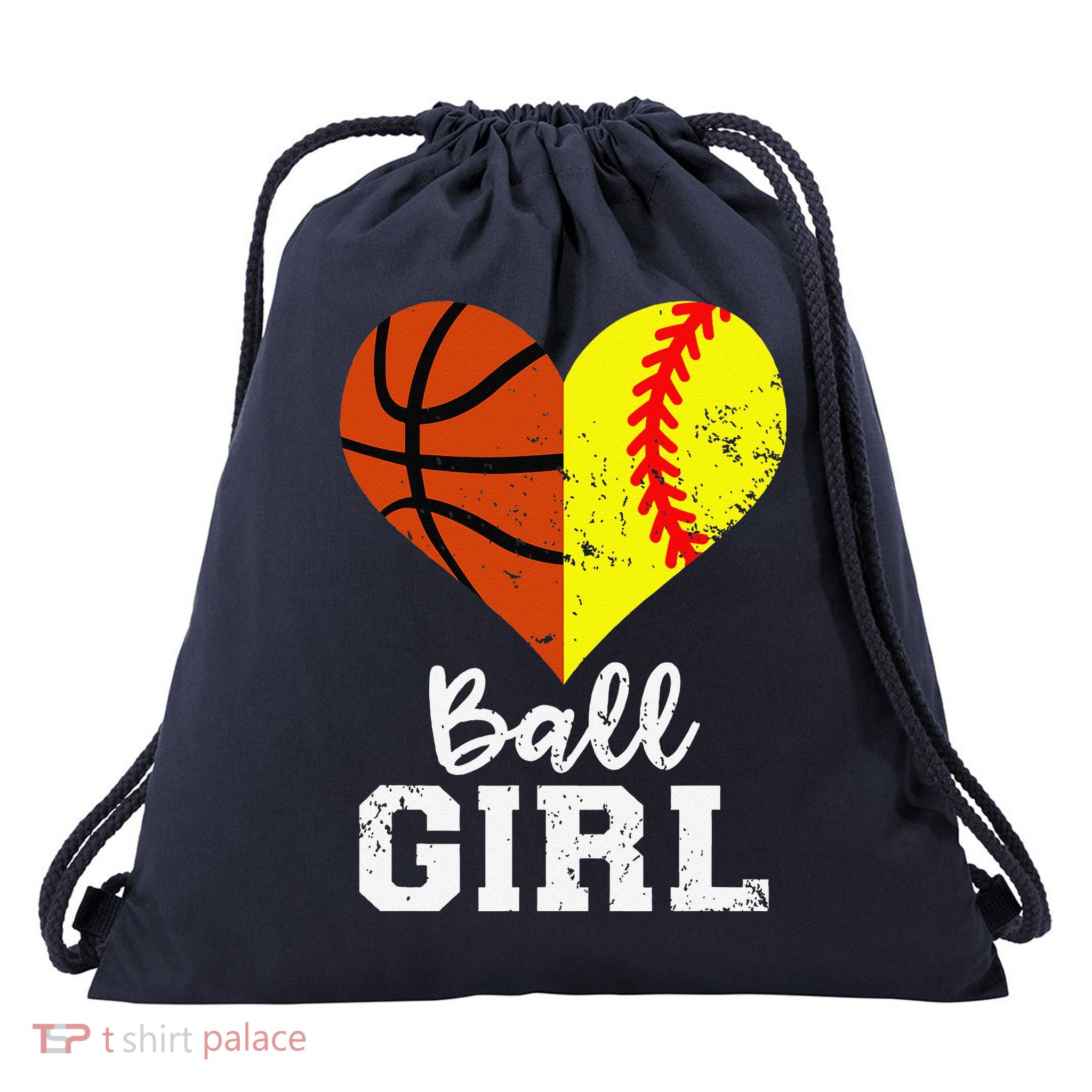 Ball Girl Heart Funny Softball Basketball Girl Drawstring Bag
