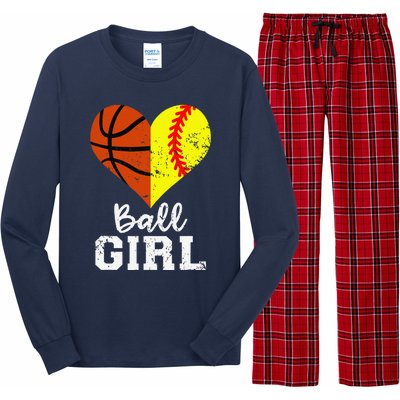 Ball Girl Heart Funny Softball Basketball Girl Long Sleeve Pajama Set