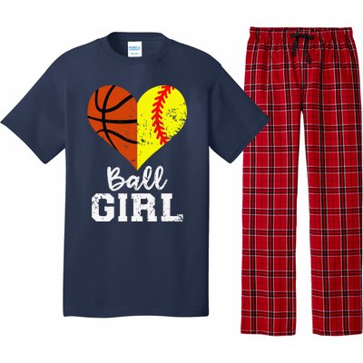 Ball Girl Heart Funny Softball Basketball Girl Pajama Set