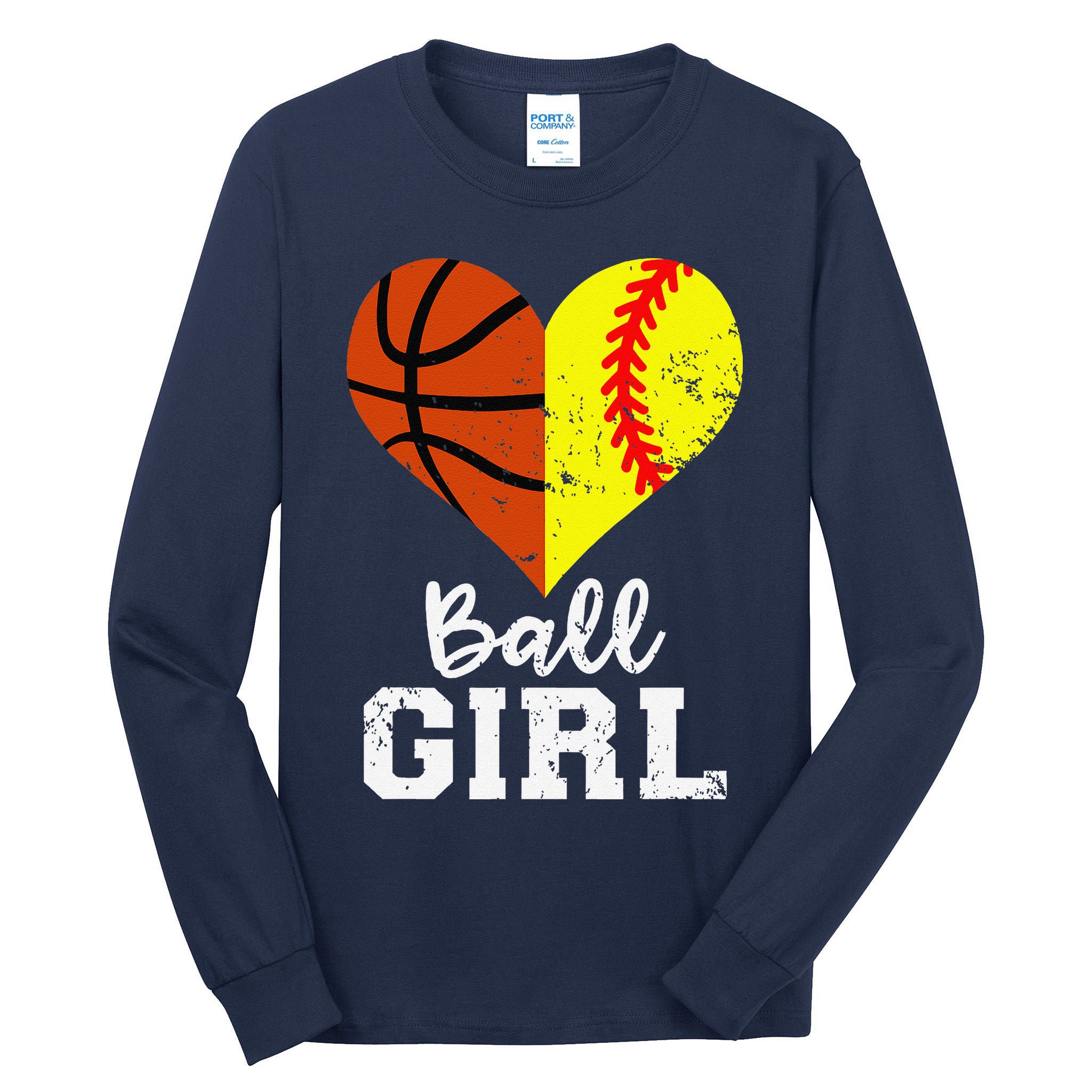 Ball Girl Heart Funny Softball Basketball Girl Tall Long Sleeve T-Shirt