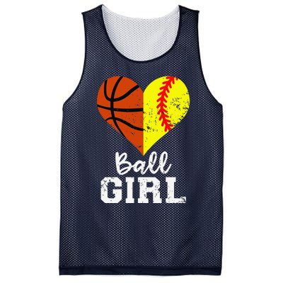 Ball Girl Heart Funny Softball Basketball Girl Mesh Reversible Basketball Jersey Tank