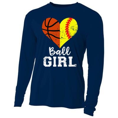 Ball Girl Heart Funny Softball Basketball Girl Cooling Performance Long Sleeve Crew