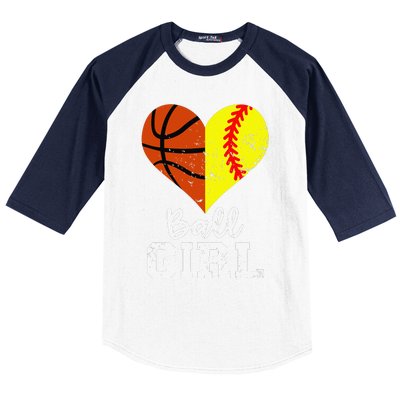 Ball Girl Heart Funny Softball Basketball Girl Baseball Sleeve Shirt