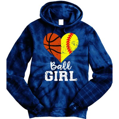 Ball Girl Heart Funny Softball Basketball Girl Tie Dye Hoodie