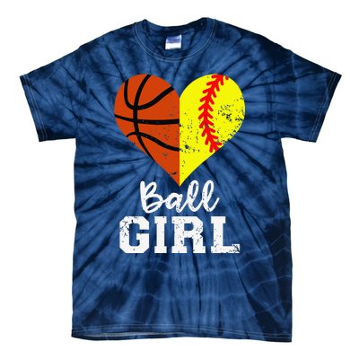 Ball Girl Heart Funny Softball Basketball Girl Tie-Dye T-Shirt