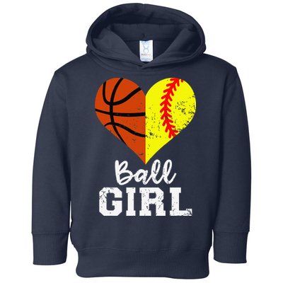 Ball Girl Heart Funny Softball Basketball Girl Toddler Hoodie