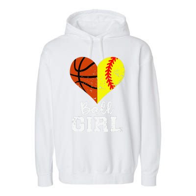 Ball Girl Heart Funny Softball Basketball Girl Garment-Dyed Fleece Hoodie