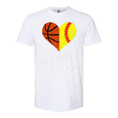 Ball Girl Heart Funny Softball Basketball Girl Softstyle CVC T-Shirt