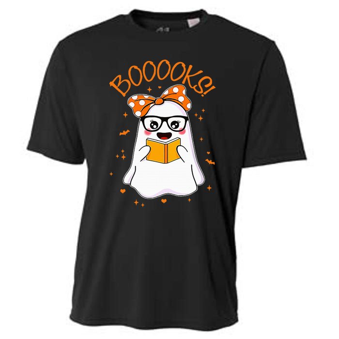 Booooks Ghost Halloween Teacher Book Library Reading Cooling Performance Crew T-Shirt