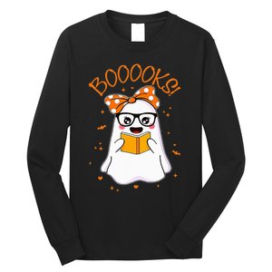 Booooks Ghost Halloween Teacher Book Library Reading Long Sleeve Shirt