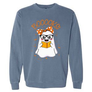 Booooks Ghost Halloween Teacher Book Library Reading Garment-Dyed Sweatshirt