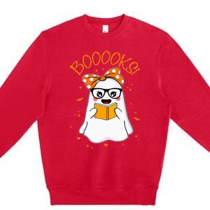 Booooks Ghost Halloween Teacher Book Library Reading Premium Crewneck Sweatshirt