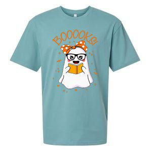 Booooks Ghost Halloween Teacher Book Library Reading Sueded Cloud Jersey T-Shirt