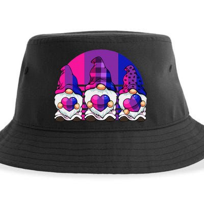 Bisexual Gnome Hearts LGBTQ Retro Subtle Bi Pride Flag Sustainable Bucket Hat